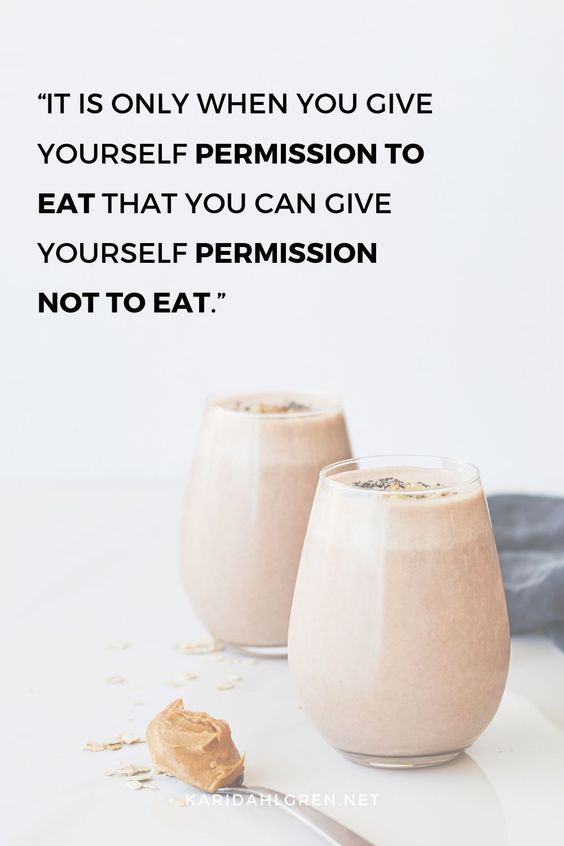 peanutbutter smoothies in the background with a quote text overlay that says, "it is only when you give yourself permission to eat that you can give yourself permission not to eat"