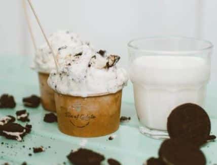 luxury ice cream with a side of milk and cookies
