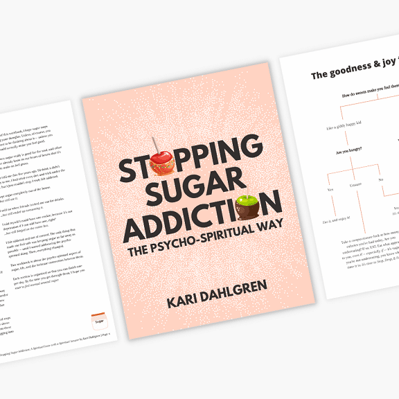 Cover of "Stopping Sugar Addiction the Psycho-Spiritual Way" with pages behind